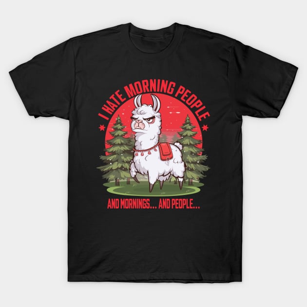 Funny I Hate Morning People Angry Llama Design T-Shirt by TF Brands